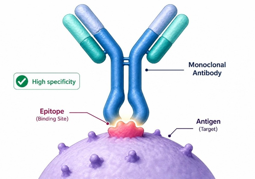 Fig.1 Monoclonal antibody binding to specific epitope. (Creative Biolabs AI)