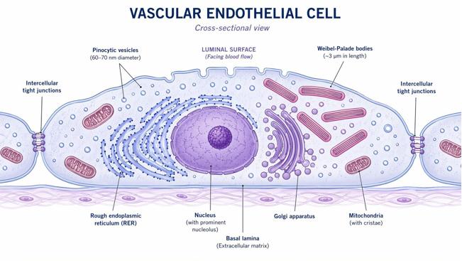 Fig.1 Structure of human endothelial cell. (Creative Biolabs AI)