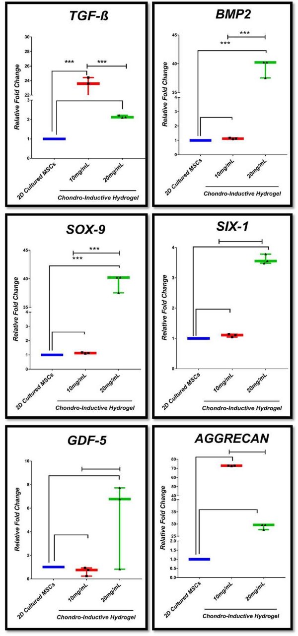 Fig. 2 Chondrogenic markers in 3D hydrogel-cultured MSCs. (Ramzan, Faiza, et al., 2022)