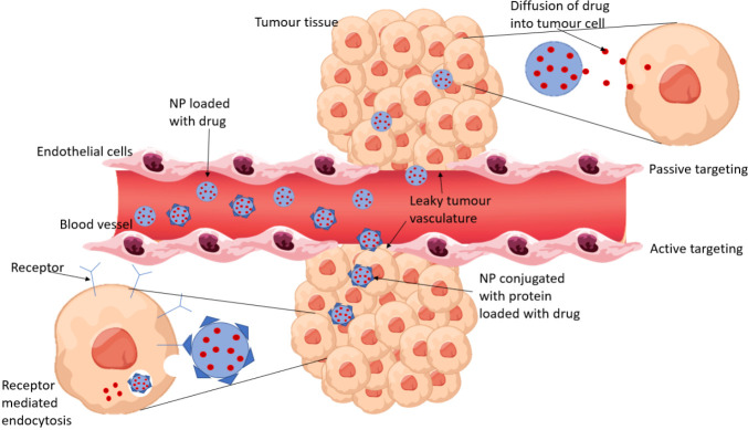 Fig.1 Schematic of passive and active drug targeting. (OA Literature)