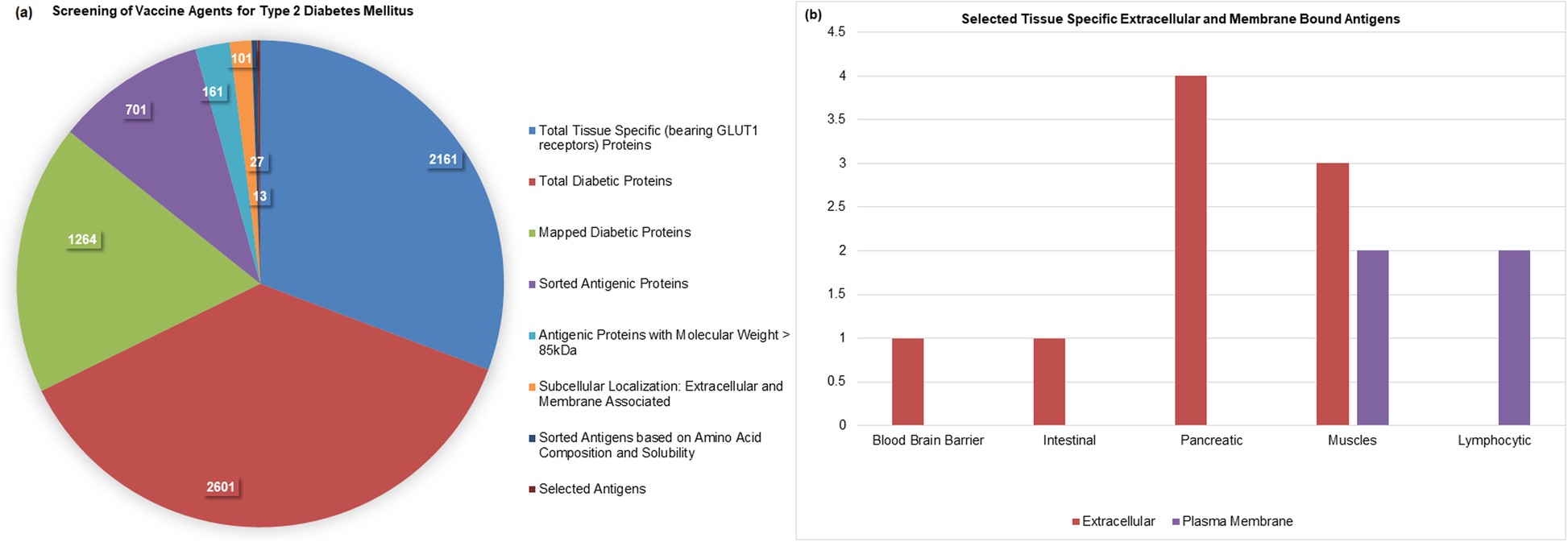 Flowchart demonstrating the successive screening process that led to the identification of 13 highly antigenic, tissue-specific proteins associated with Type 2 Diabetes Mellitus (T2DM).