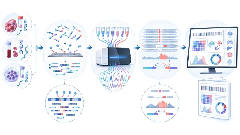 Integrated HARCS sequencing workflow spanning sample QC, library prep, sequencing, alignment, and annotation