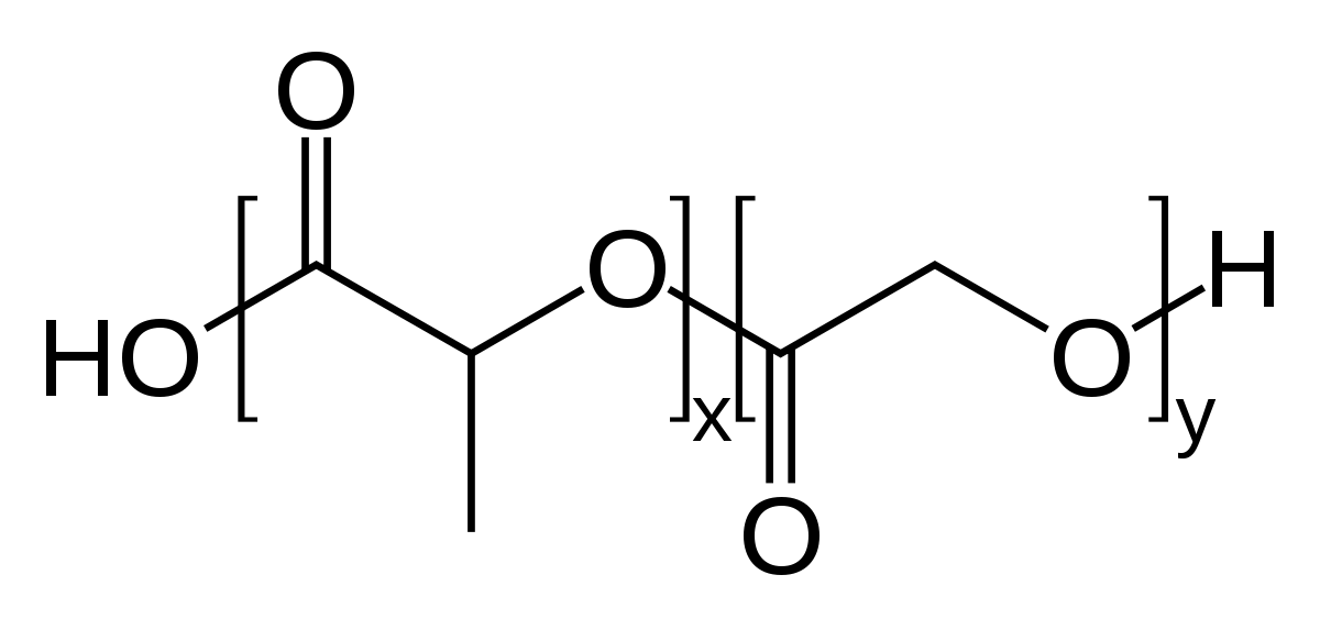 Fig. 1 Chemical structure of PLGA (x quantity of lactic acid monomers, y quantity of glycolic acid monomers). (Lagreca, Elena, et al., 2020) (OA Literature)