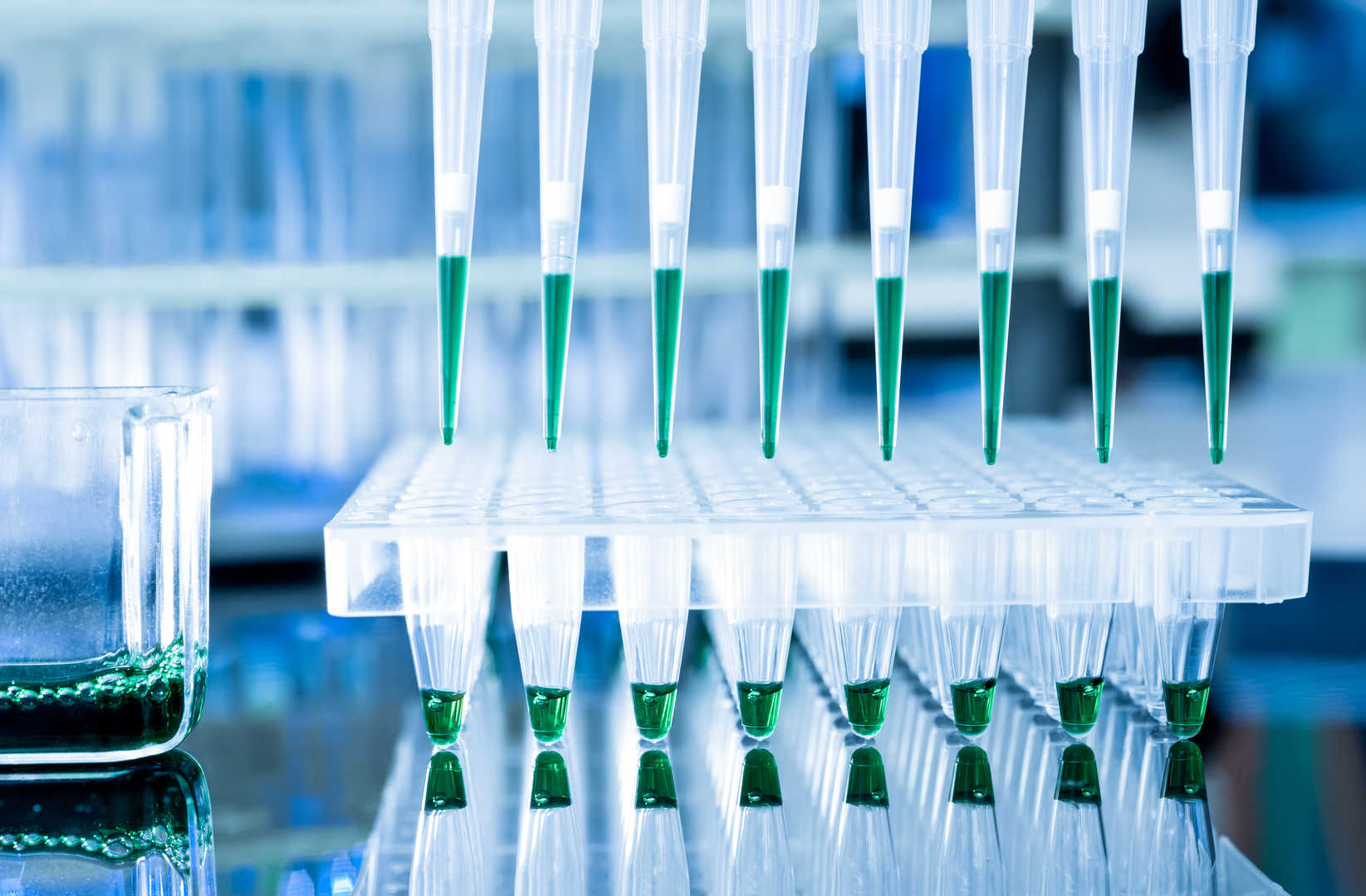 A lab technician working with high-throughput screening equipment.
